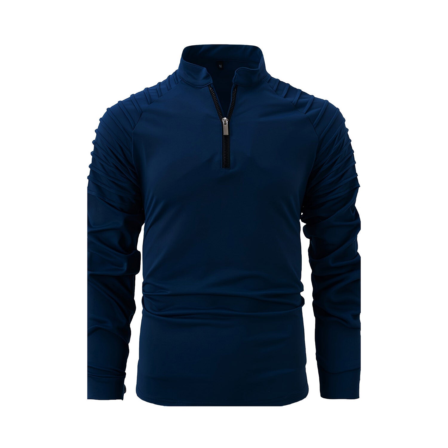 Quarter-Zip Long Sleeve Shoulder Ribbed Shirt // Navy Blue