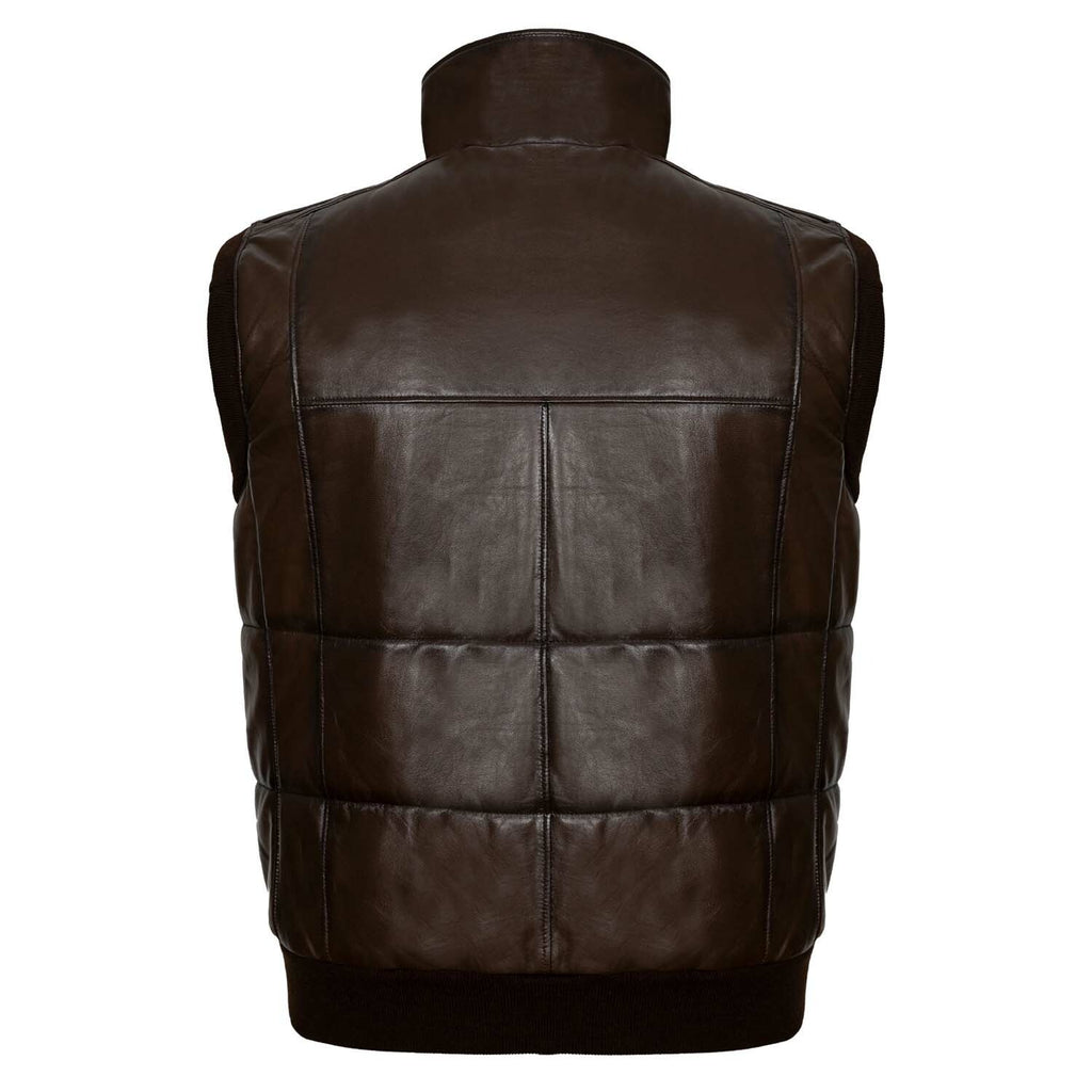 Zip Up Utility Striped Quilted Vest // Brown
