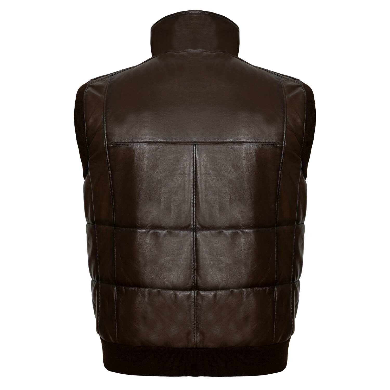 Zip Up Utility Striped Quilted Vest // Brown