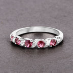 0.64 Carat Genuine Pink Tourmaline and White Topaz .925 Sterling Silver Ring