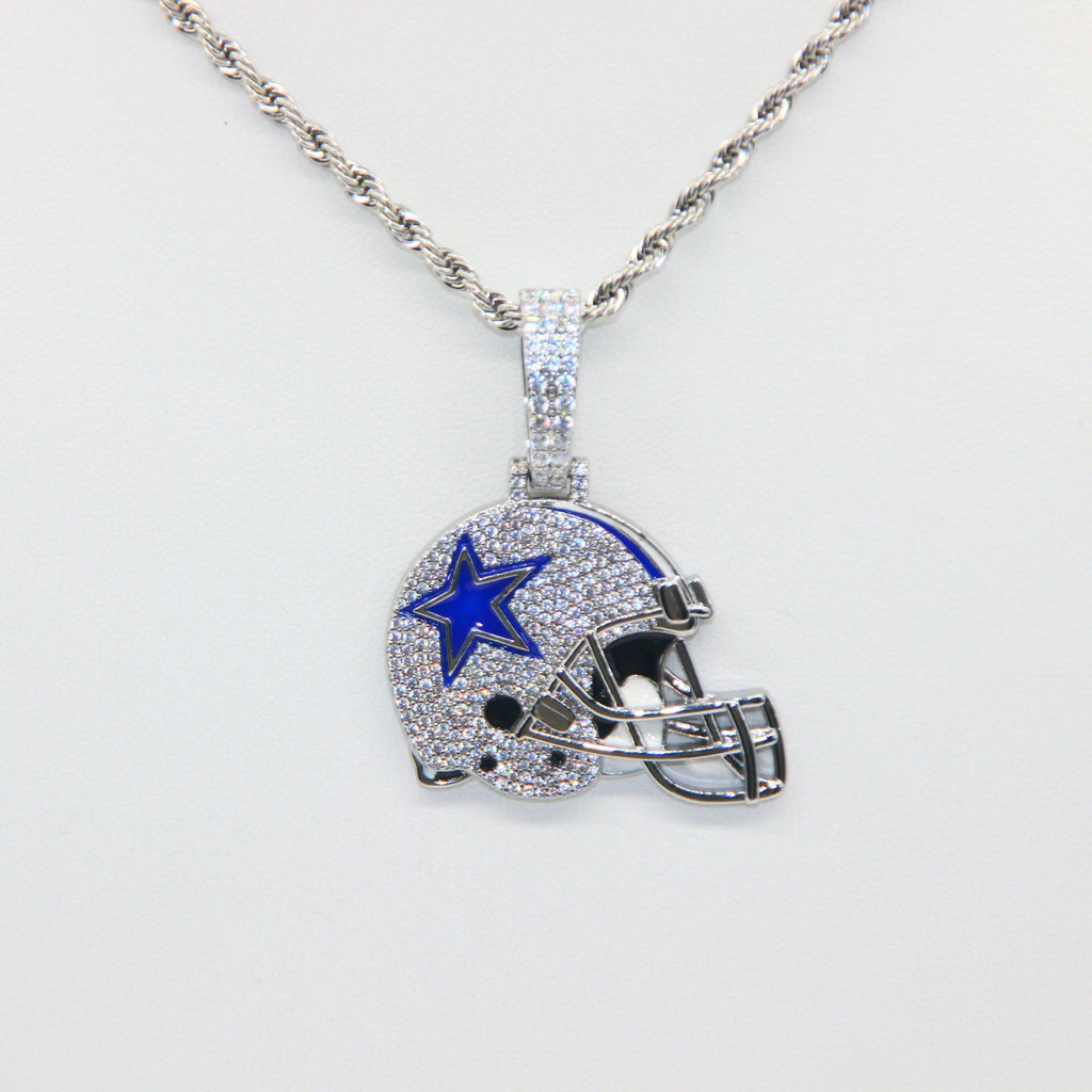 Dallas Cowboys Helmet Pendant Necklace – Sparkling Zircon Gift for Football Fans