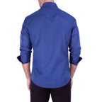Striped Texture Long Sleeve Button-Up Shirt // Navy