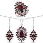 20.24 Carat Genuine Garnet .925 Sterling Silver 3 Piece Jewelry Set (Ring, Earrings, and Pendant w/ Chain)
