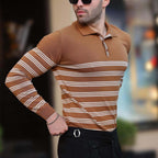Striped Polo Sweater // Brown