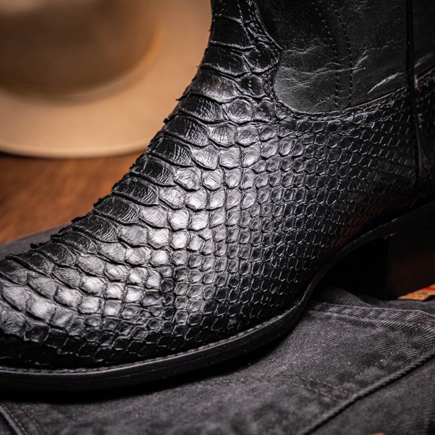 Kansas // Python Leather Western Boots // Black