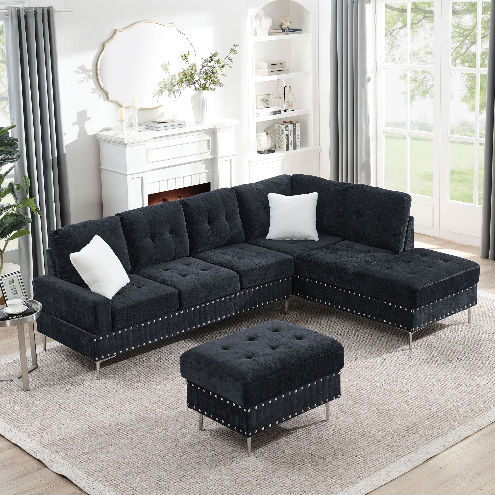 L-Shaped Sectional Sofa With Chaise And Storage Ottoman
