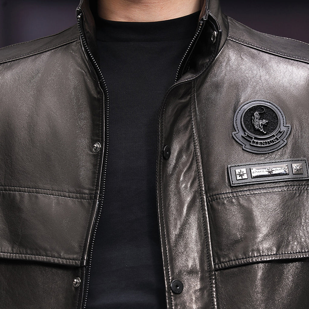 Racer Leather Jacket with Duckdown Lining  // Black