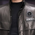 Racer Leather Jacket with Duckdown Lining  // Black