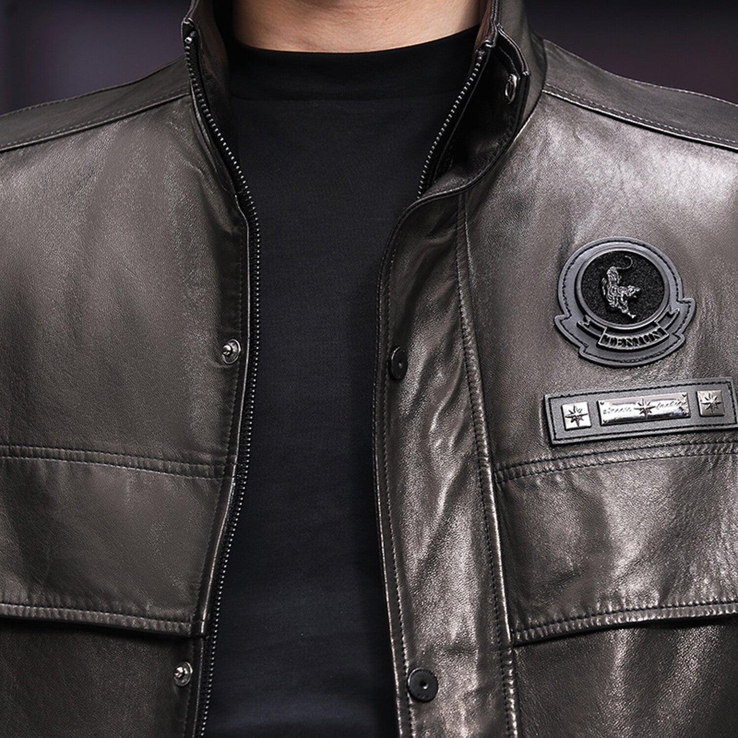 Racer Leather Jacket with Duckdown Lining  // Black