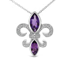 .925 Sterling Silver Purple Amethyst Marquise and Diamond Accent Fleur De Lis Pendant Necklace (H-I Color, SI1-SI2 Clarity) - Size 18"