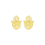14k Yellow Gold Polished Hand of Hamsa Post Earrings