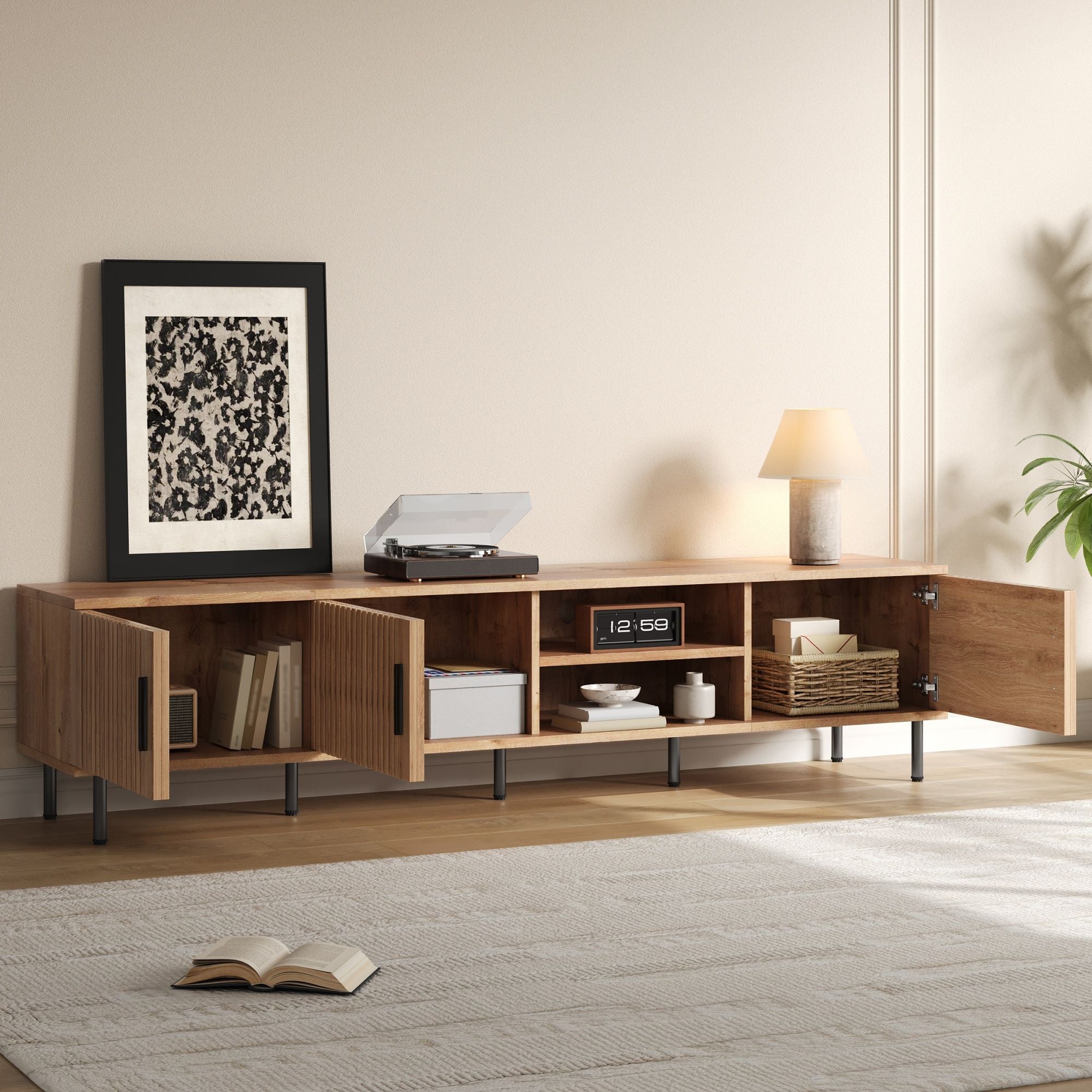 78" TV Stand For TVs Up To 85" With Closed Storage, Living Room Entertainment Center - Natural Wood