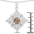 3.00 Carat Genuine Smoky Quartz, Blue Topaz and White Topaz .925 Sterling Silver Pendant