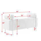 Elegant Upholstered Storage Bench With Cylindrical Arms And Iron Legs