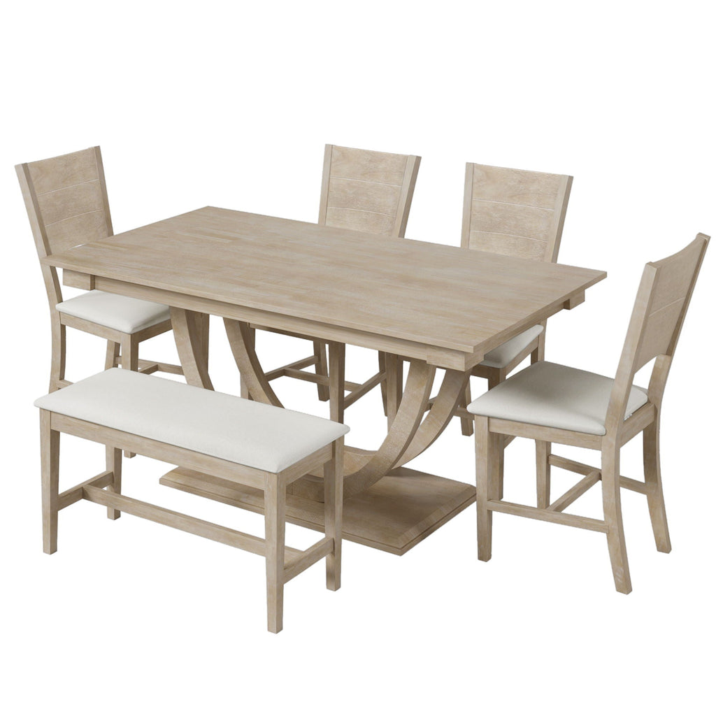 Topmax - 6 Piece Wood Half Round Dining Table Set Kitchen