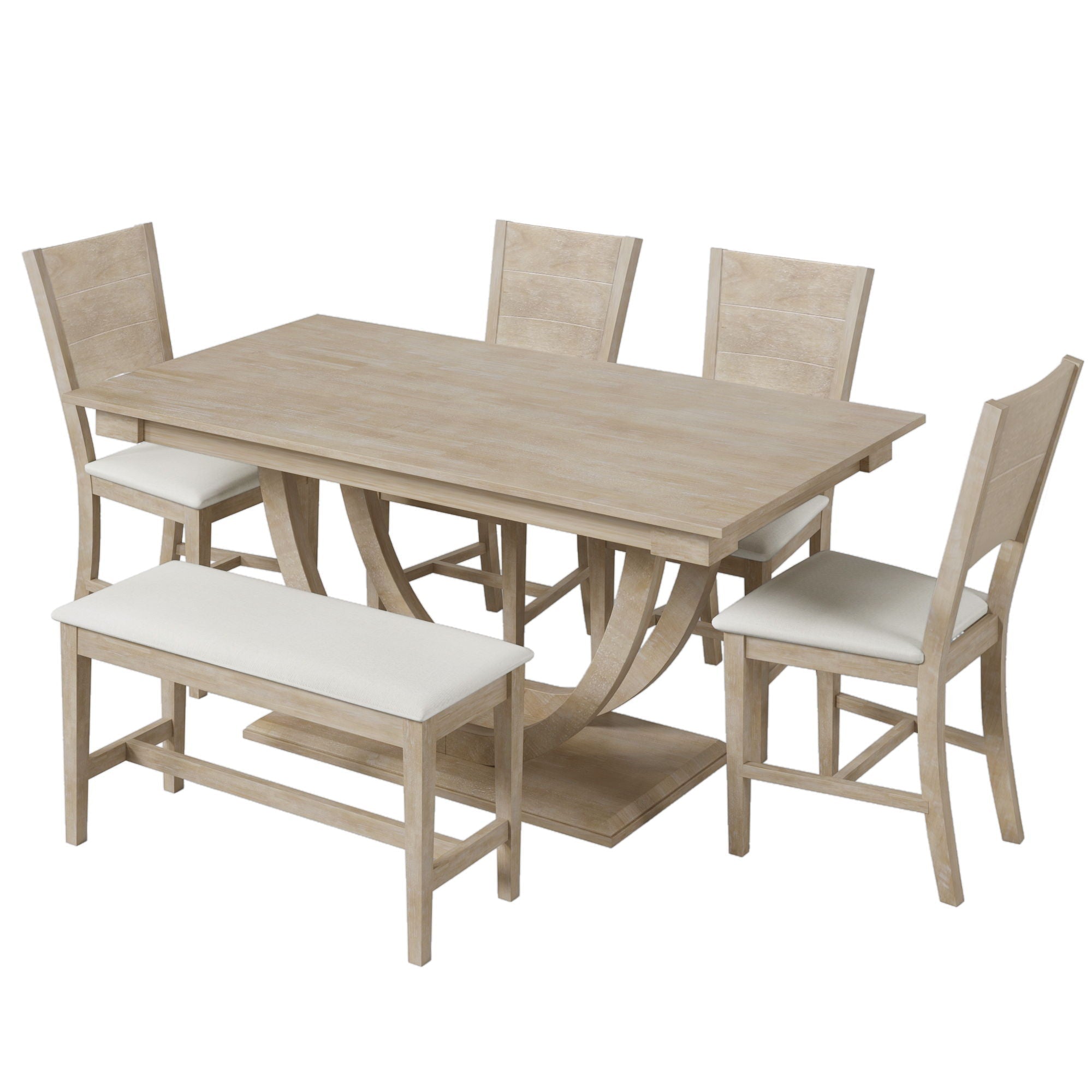 Topmax - 6 Piece Wood Half Round Dining Table Set Kitchen