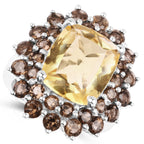 8.95 Carat Genuine Citrine and Smoky Quartz .925 Sterling Silver Ring