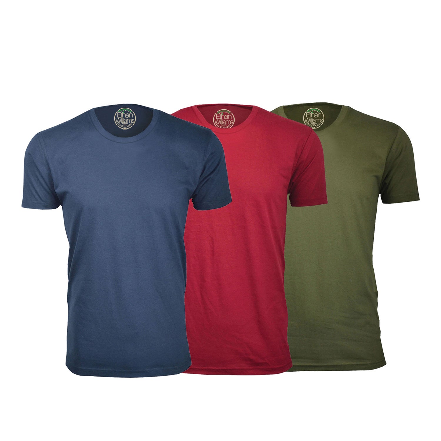 Semi-Fitted Crew Neck T-Shirt // Navy + Burgundy + Military Green // Pack of 3