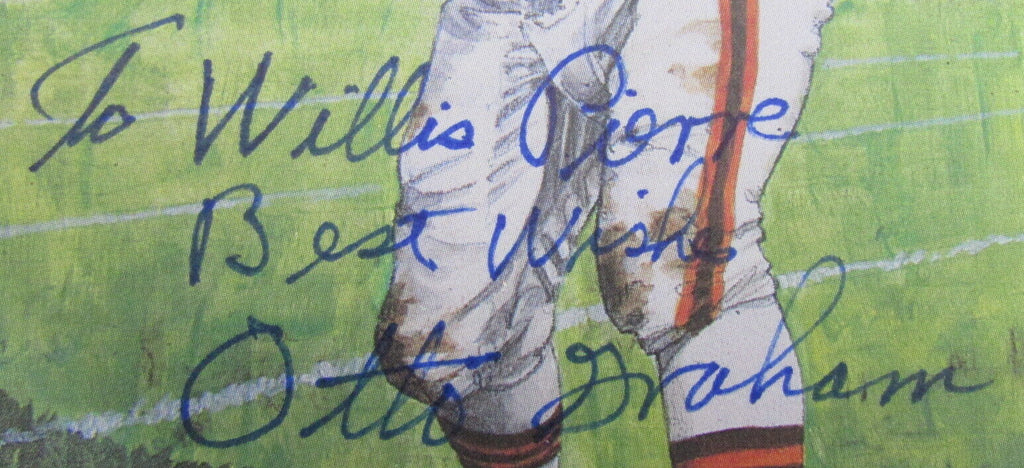 Otto Graham Browns HOF Autographed/Signed Goal Line Art Postcard 125378
