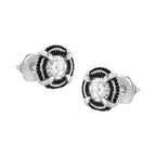 Black Rhodium Plated .925 Sterling Silver Round 1-1/2 cttw Diamond Double Halo 4-Prong Solitaire Milgrain Stud Earrings (H-I Color, I2-I3 Clarity)