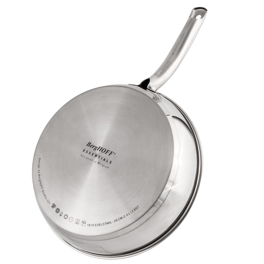 BergHOFF Belly Shape 18/10 Stainless Steel 10.5" Skillet with SS Lid, 2.5qt.