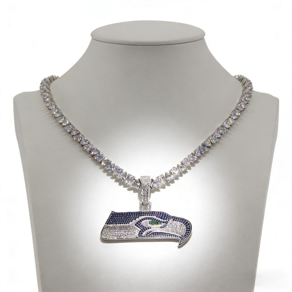 Seattle Seahawks Logo Pendant Necklace – with Heart Tennis Chain for Fans