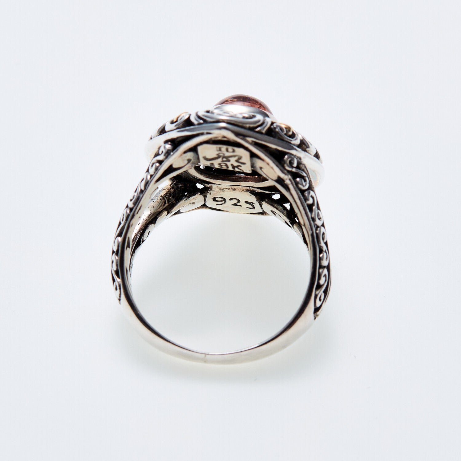 SS + 18K +  Pink Tormaline Ring + Diamond Accents