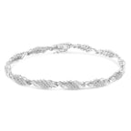 .925 Sterling Silver 1-1/2 Cttw Round and Baguette Cut Diamond Wave Link Bracelet (I-J Color, I2-I3 Clarity) - 7"