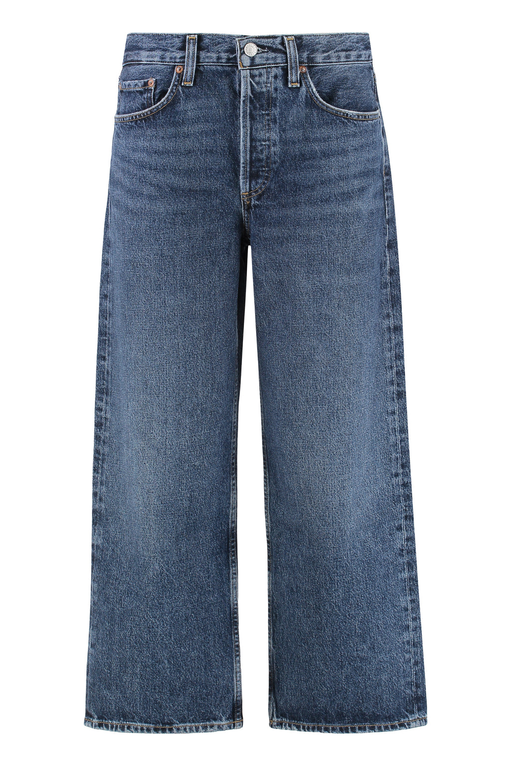 Cropped Denim Jeans With Engraved Logo