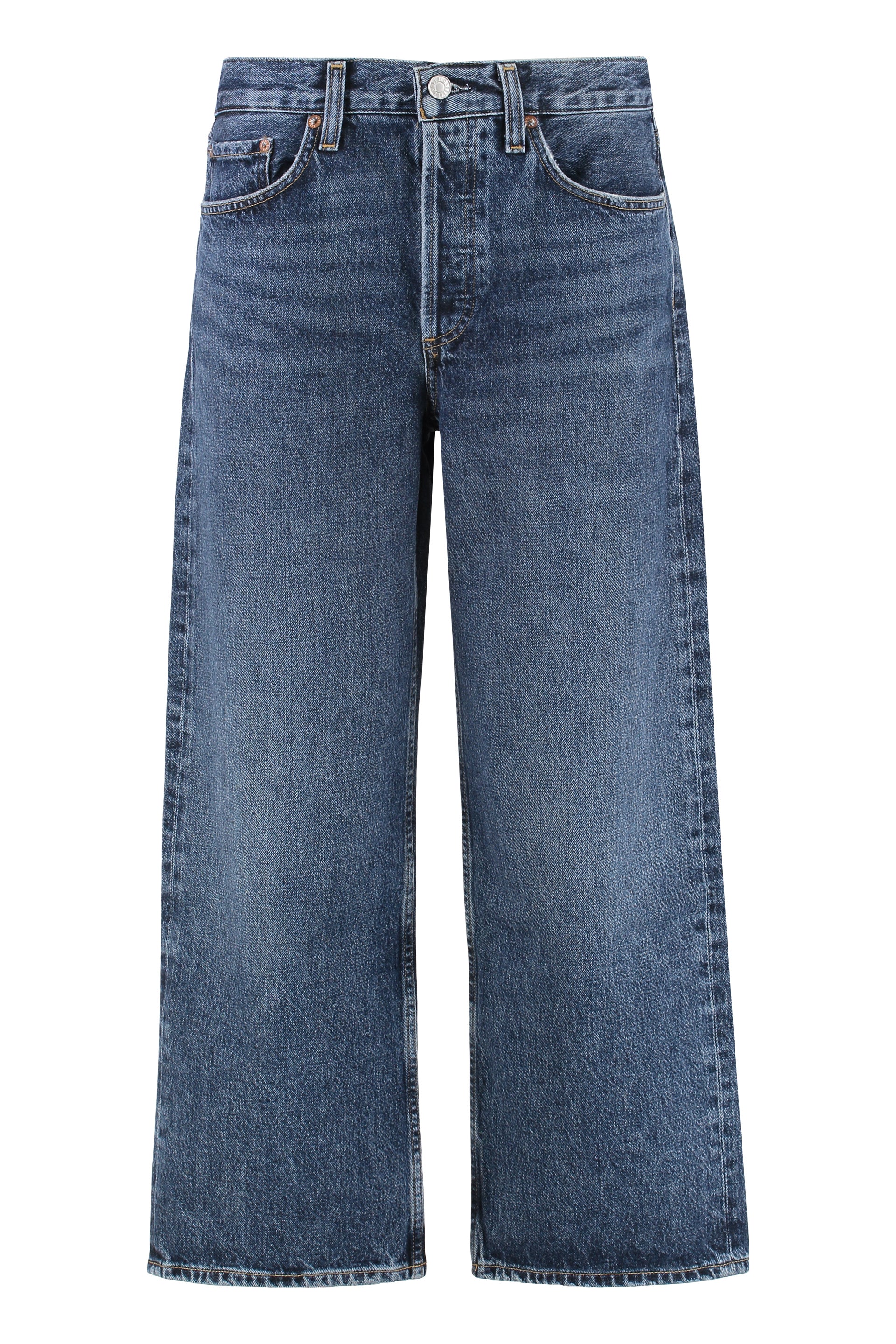 Cropped Denim Jeans With Engraved Logo