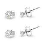 Cubic Zirconia Square Silver Stud Earrings Set Of 2 Stainless Steel Jewelry Men Women