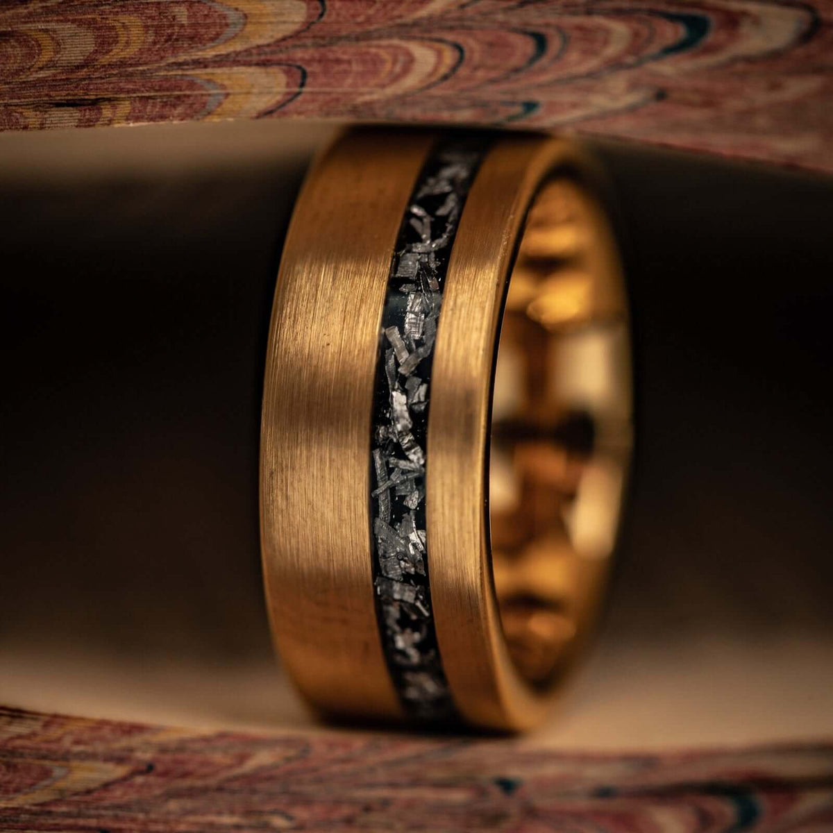Men's 8mm Yellow Gold Meteorite Wedding Ring