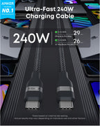 Anker USB-C to USB-C Cable (3 ft / 6 ft, 240W, Upcycled-Braided)
