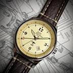 B-17 Tribute - Polished Finish, Beige Dial, Stainless Steel, Brown Leather Band with Stitching