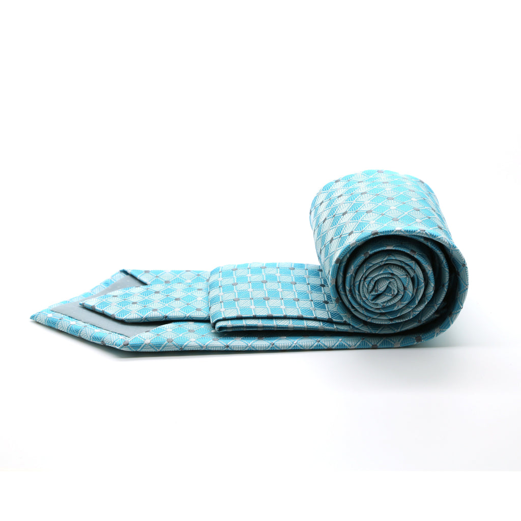 Ferrecci Mens Turquoise Diamond Necktie with Handkerchief Set