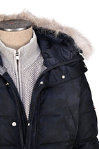 Eleventy Camo Nylon-Wool Coat w/ Removable Coyote Fur Trim Hood