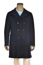 Kired Gyala Solid/ Pinstripe Nylon-Virgin Wool Double-Breasted Reversible Overcoat