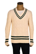 Fedeli Merino Wool V-Neck Varsity Long Sleeve Sweater