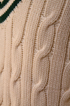 Fedeli Merino Wool V-Neck Varsity Long Sleeve Sweater