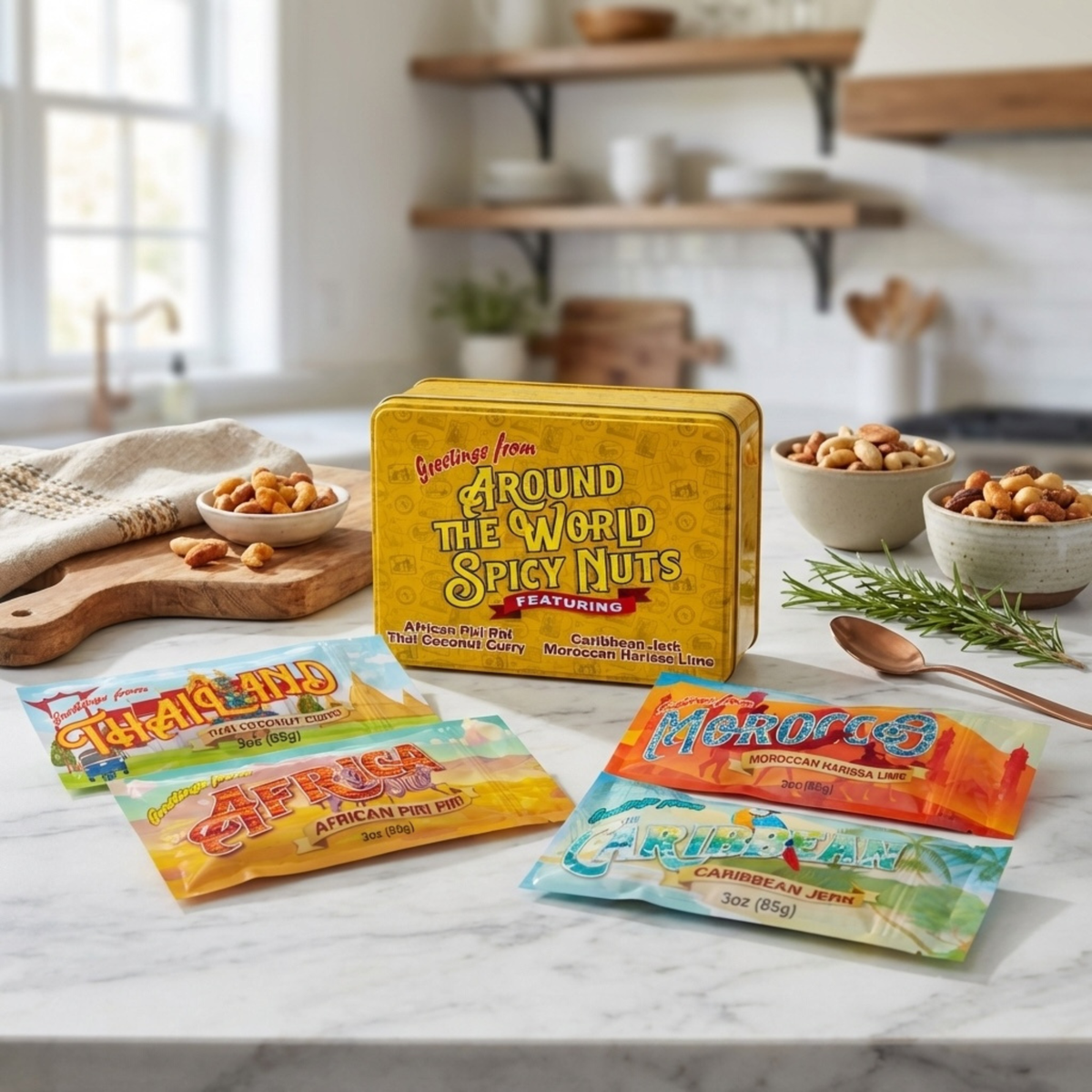 Around the World Spicy Mixed Nuts Sampler Tin – A Global Culinary Adventure