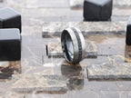 AVIATOR Domed Brushed Titanium Men's Wedding Band with Black Sapphire Stones Inlay - 8mm