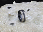 AVIATOR Domed Brushed Titanium Men's Wedding Band with Black Sapphire Stones Inlay - 8mm