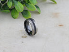 AVIATOR Domed Brushed Titanium Men's Wedding Band with Black Sapphire Stones Inlay - 8mm