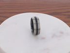 AVIATOR Domed Brushed Titanium Men's Wedding Band with Black Sapphire Stones Inlay - 8mm