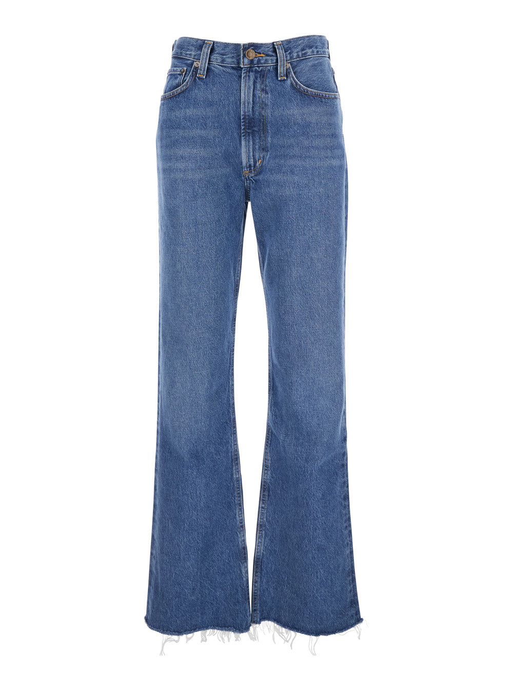 Blue Flared Leg Jeans With Logo Patch