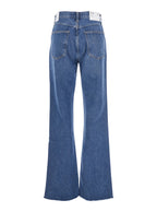 Blue Flared Leg Jeans With Logo Patch