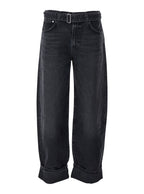 Arcane Grey Jeans With Belt and Turn-Up Hem