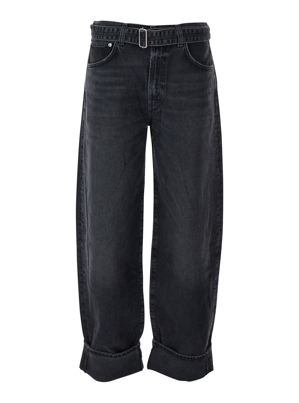 Arcane Grey Jeans With Belt and Turn-Up Hem