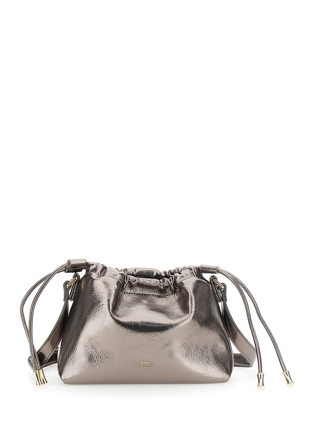 Metallic Shoulder Bag With Drawstring Closure