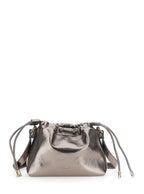 Metallic Shoulder Bag With Drawstring Closure